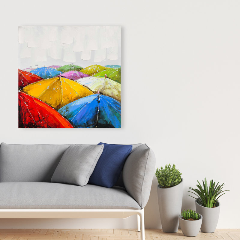 Parasols colorés sous la pluie | Décoration sur toile formes de salon