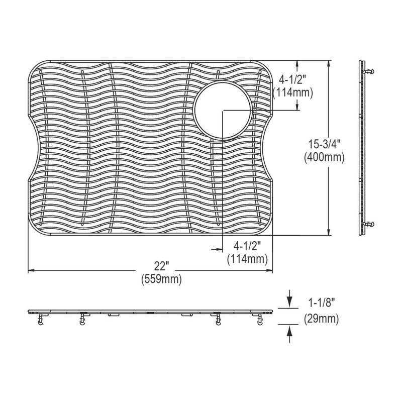 Grille d'évier 15 po x 23 po, Arrière droit