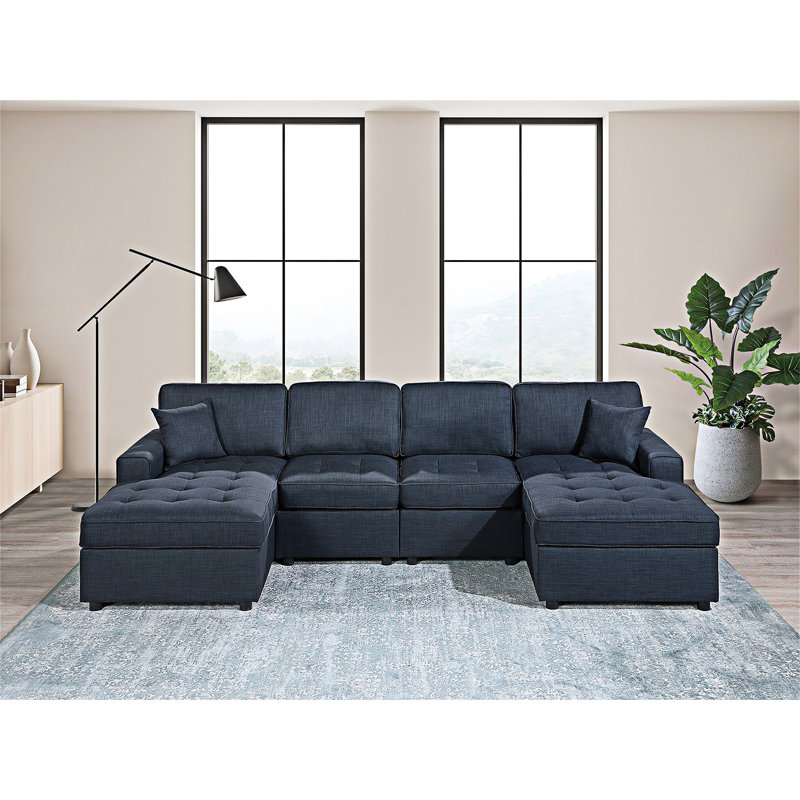 Canapé modulaire contemporain touffeté, Bleu très foncé