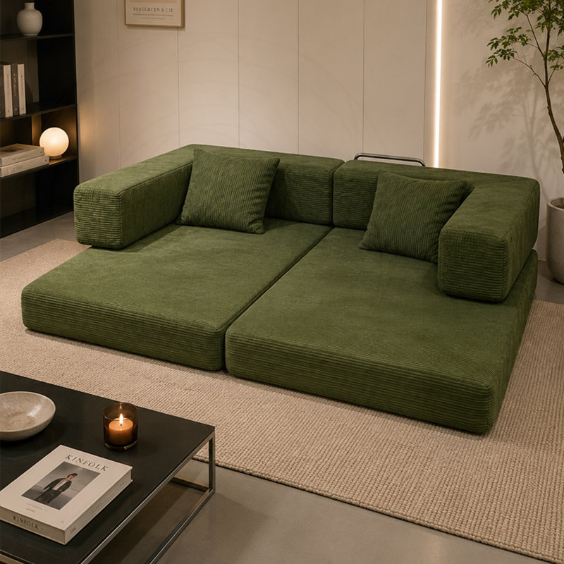 Canapé-lit à compression avec tissu en velours côtelé et éponge à haute élasticité, Velours côtelé vert, Vert