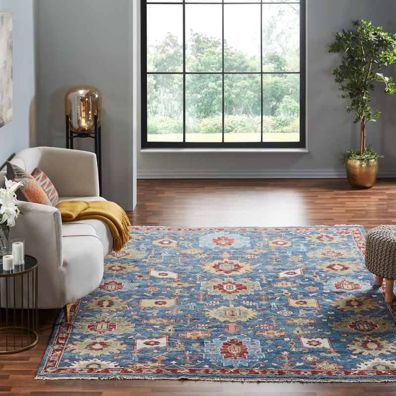 Wool Area Rug in Blue, Rectangle 12' x 15'