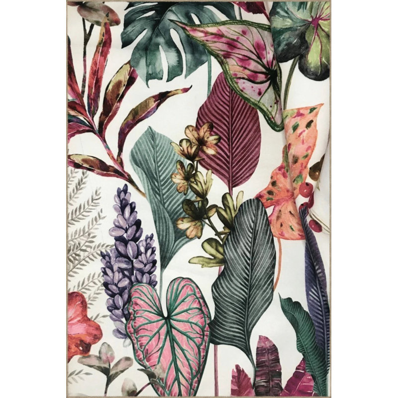 Multicolored Mixed Flowers And Plant Patterned Modern Decorative Carpet, Rectangle 3'4" x 6'7"