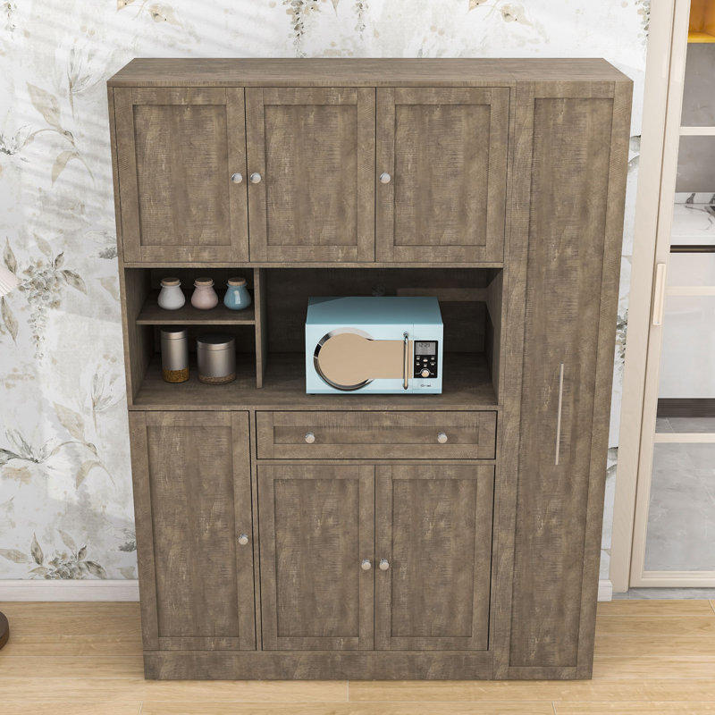 Armoire de rangement extra-profonde avec huche, tablettes latérales coulissantes et tablettes réglables, Brun