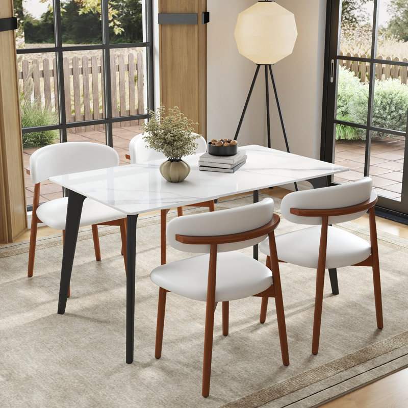 Juvan Modern Upholstered Rubber Wood Faux Leather Dining Chair(Set Of 4), 4, Brown