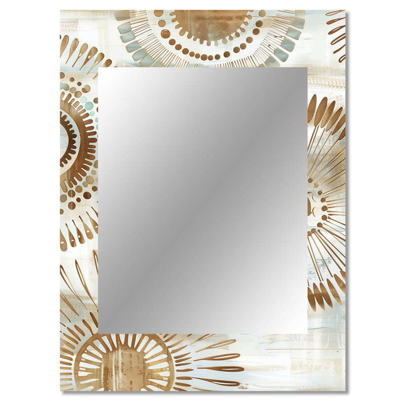 Mandala bohémien beige et doré, simplicité Boho I - miroir mandala boho, miroir mural décoratif traditionnel, impression d'art en métal