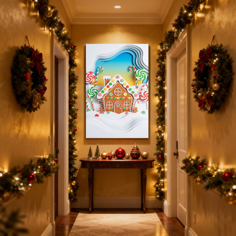 «Christmas Gingerbread House Candy Landscape», ensemble de 3 reproductions d'art sur toile, H 36 po x l 24 po