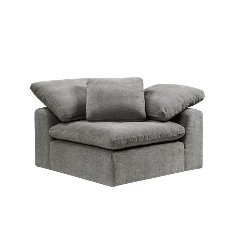 Canapé modulaire en lin avec repose-pieds Naveen, Gris