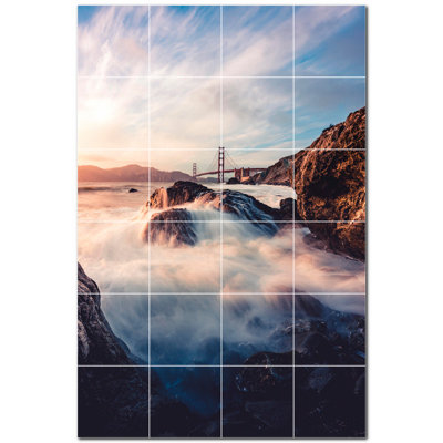 Bridge Photo 4.25'' x 4.25'' Satin Ceramic Decorative Mural