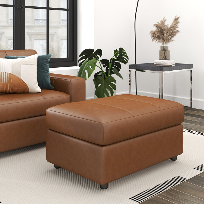 Latitude Run® Caro Leather Upholstered Ottoman, Brown