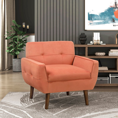 Accent Chair - Brown Upholstered Velvet Cushion Seat Back Tufted For Cozy Living Rooms Design Contemporary Style Living Room Furniture 1Pc