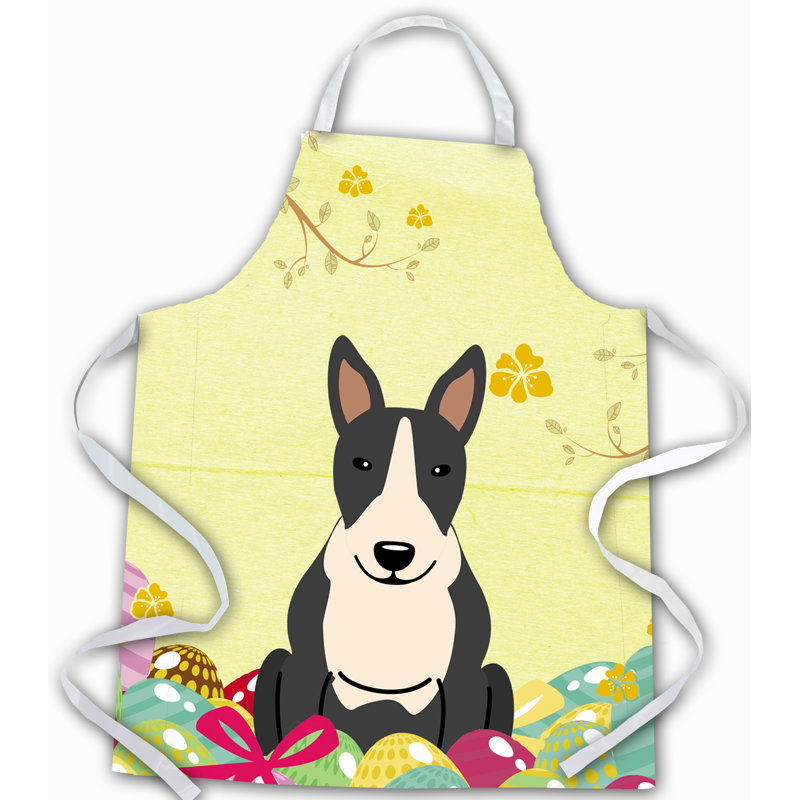 Tablier œufs de pâques, Jaune / Noir / Blanc, Bull-terrier