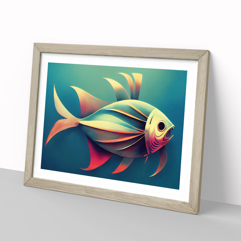 Epic Fish Abstract - Framed Print, 46cm H x 64cm W x 2cm D, Oak