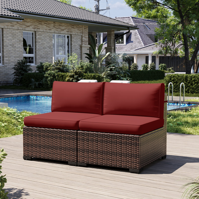 2-Person Armless Outdoor Seating Group With Cushions, Burgundy