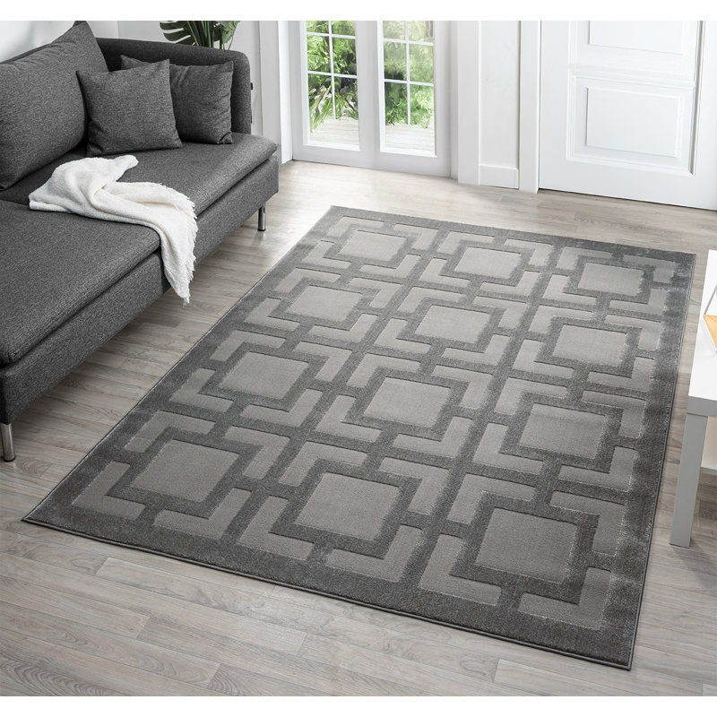 Bezore Modern Indoor Living Room Area Rug Embossed Cut-Shrink Pile with Metallic Sheen Jute Backing Living Room - Bedroom Hallway Carpet Maze Grey