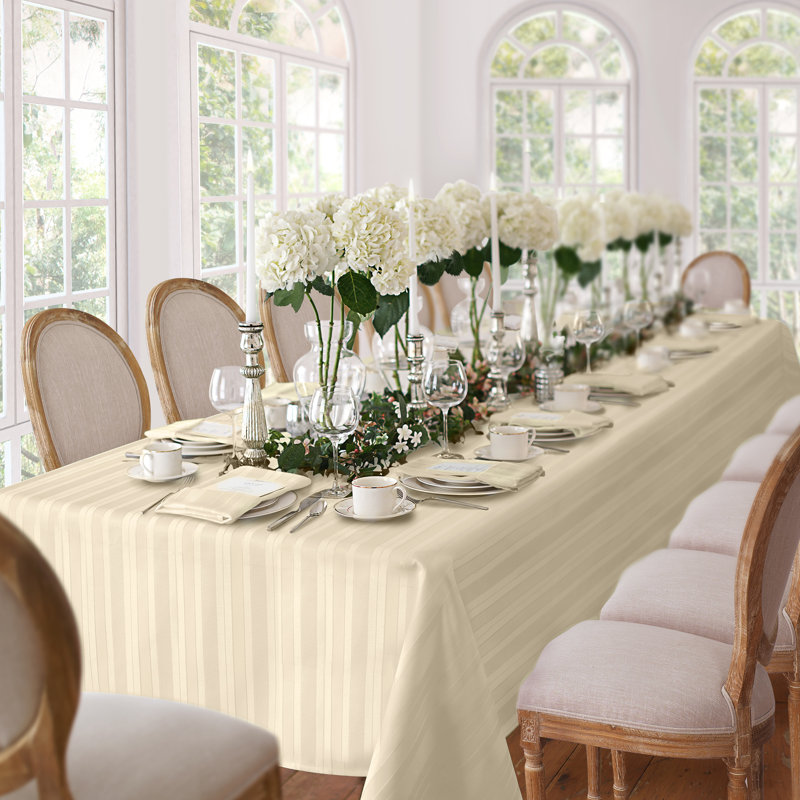 Robyn Striped Jacquard Polyester Square/Rectangle Tablecloth, 102" L x 60" W, Ivory, Rectangular