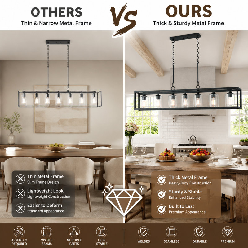 Elutheria 7-Light Dimmable Rectangle Chandelier, Black