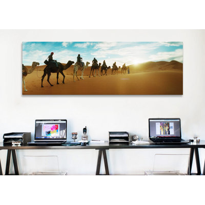 " Tourists Riding Camels Through The Sahara Desert Landscape Led By A Berber Man, Morocco #2 " by Panoramic Images