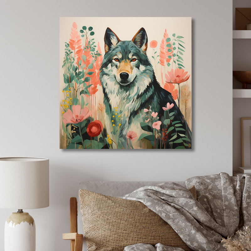 Rose et vert, loup boho, H 36 po x l 36 po