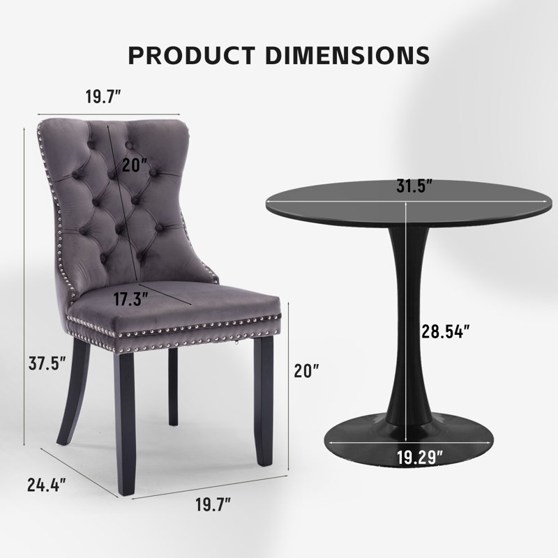 Round Dining Table Sets with 2 chairs, Gray/Black, Black