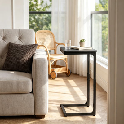 Table de bout réglable en forme de C pour canapé, table d'appoint coulissante pour petits espaces, bureau à plateau-canapé robuste pour le salon et la chambre à coucher, style maison de campagne