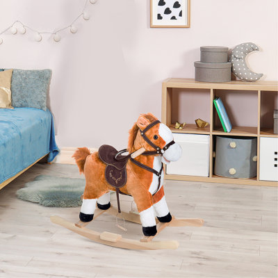 Cheval à bascule en peluche pour enfants avec sons réalistes - brun （Il est conçu pour un seul cavalier.）