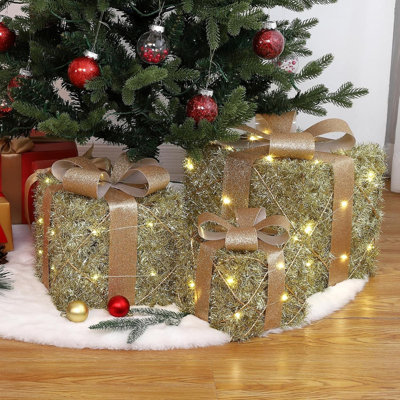 Ensemble de 3 boîtes-cadeaux de Noël illuminées, boîtes-cadeaux avec 60 lumières DEL chaudes