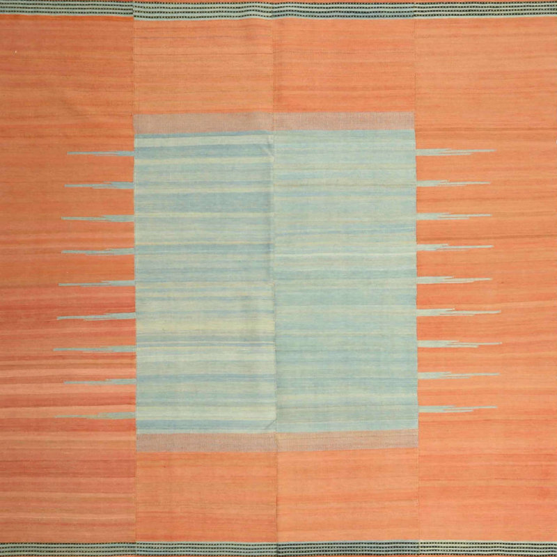 Tapis contemporain orange / bleu, Carré 8 pi