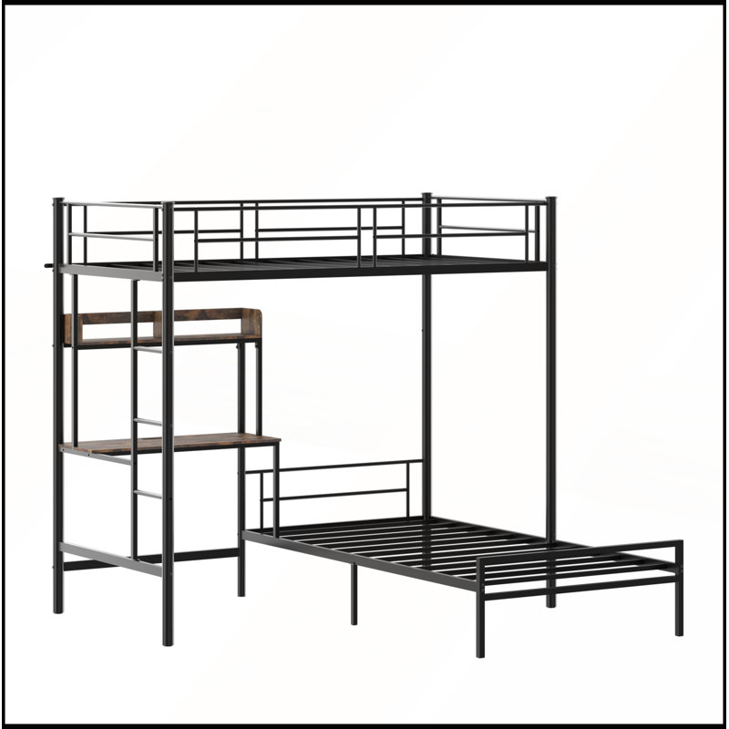 Twin Over Twin Bunk Bed with Desk, Charging Station, and Storage Shelves for Space-Saving and Multifunctionality