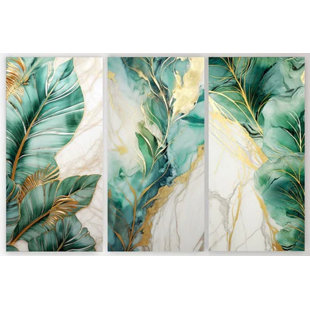 «Green Leaves», art mural à impression acrylique - ensemble de 3 pièces