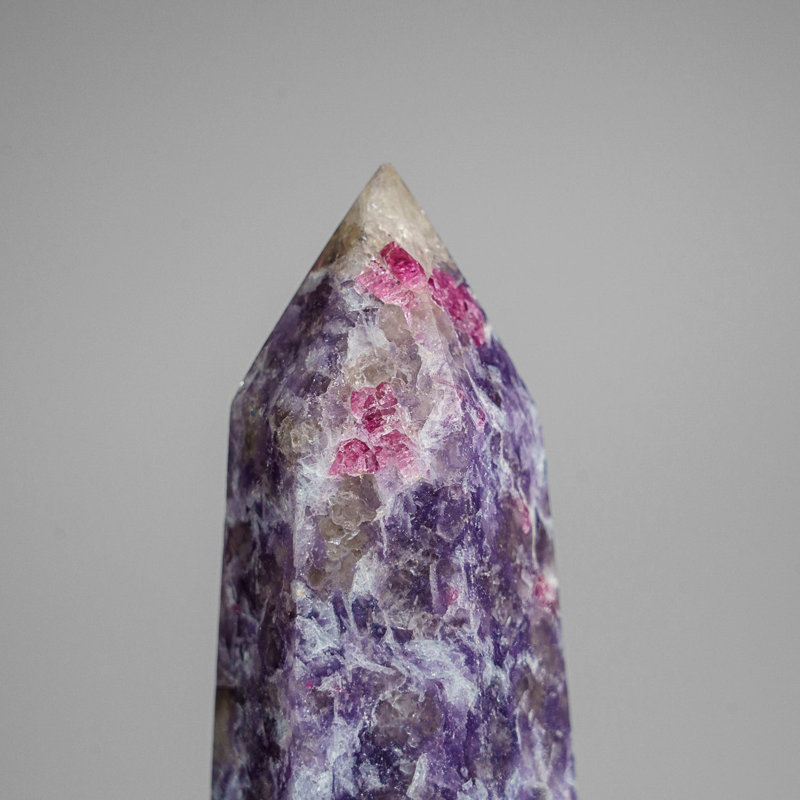 Genuine Polished Lepidolite Point from Madagascar (1.6 Lbs), 7.5" H x 2" W x 1.75" D, Purple/Gray/Pink