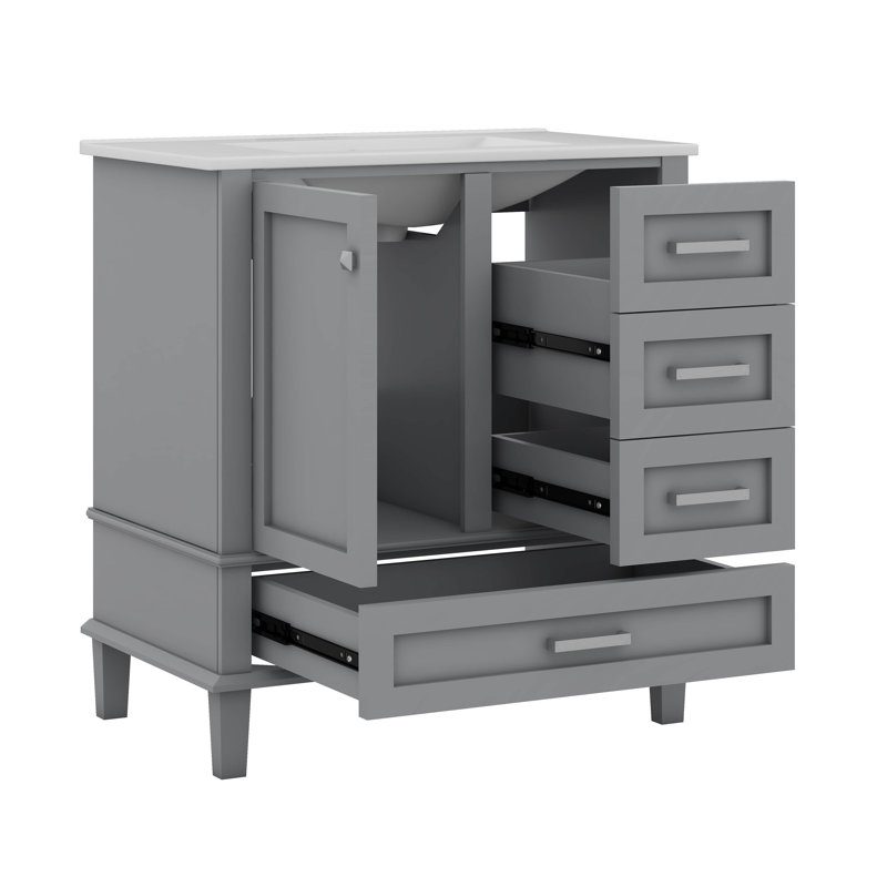Armoire de salle de bain moderne avec 3 tiroirs, Gris