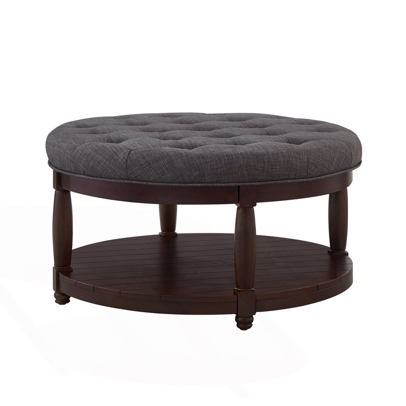 Grande table basse avec repose-pieds capitonné et rembourré avec tablette, Gris foncé, Marron foncé