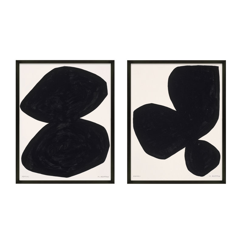Module On White. Set Of 2 Painting by Michael Kempen, Black Wood, 30" H x 24" W x 1.25" D