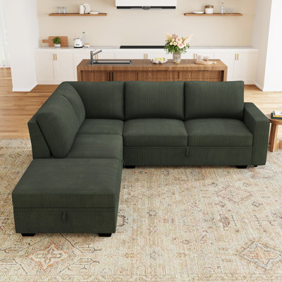 Brunella L Shaped Upholstered Corduroy Sectional Sofa Green
