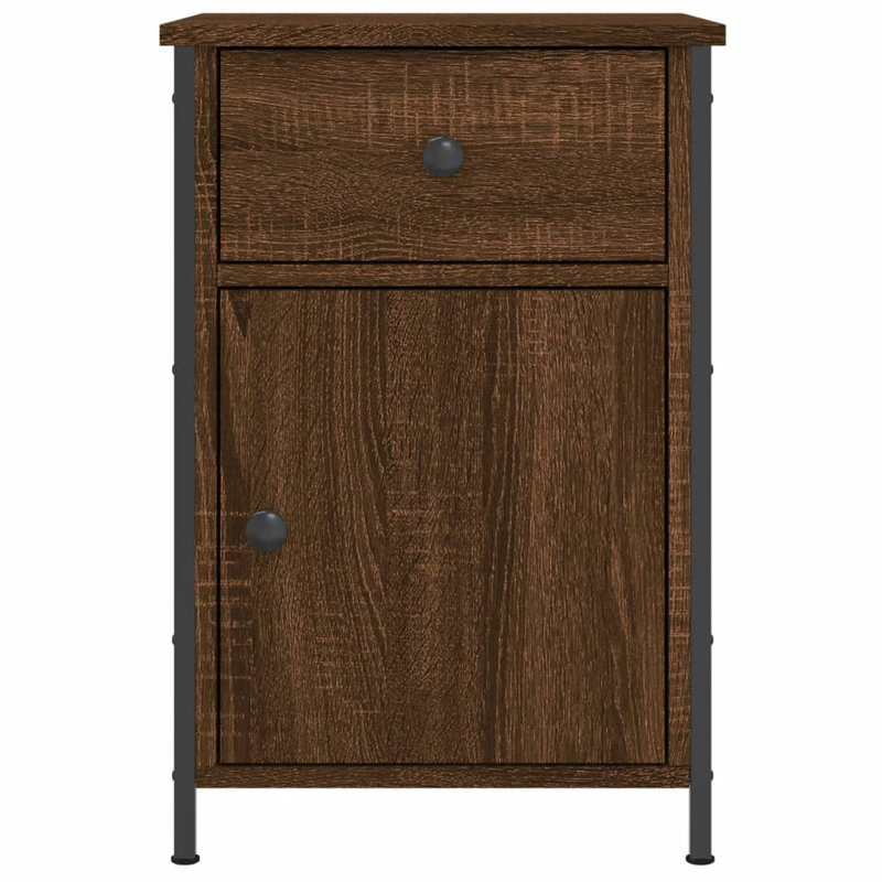 Maybritt 40cm W Iron Bedside Table, Set of 2, Brown Oak