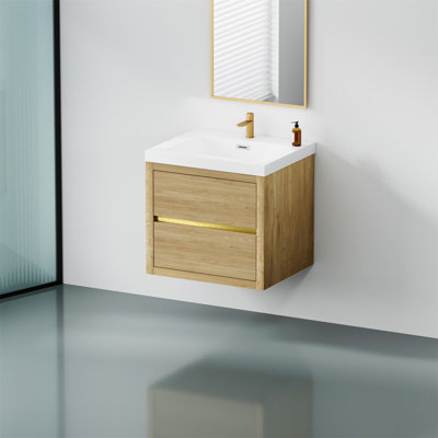 Meuble-lavabo mural 24 po avec résine de lavabo et tiroir, armoire de rangement pour salle de bain