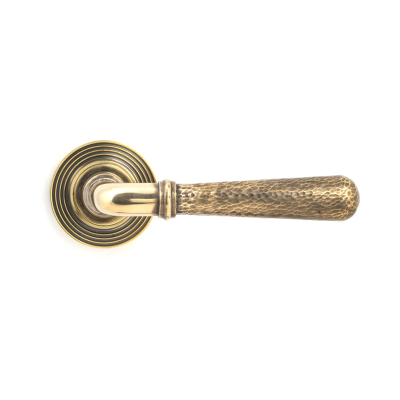 Hammered Newbury Lever on Rose Set (Beehive), Aged Brass