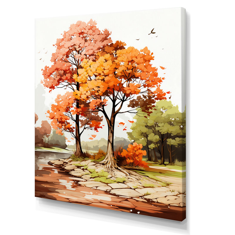 " Two Orange Trees In Autum Watervolor ", 44" H x 34" W, Wrapped Canvas