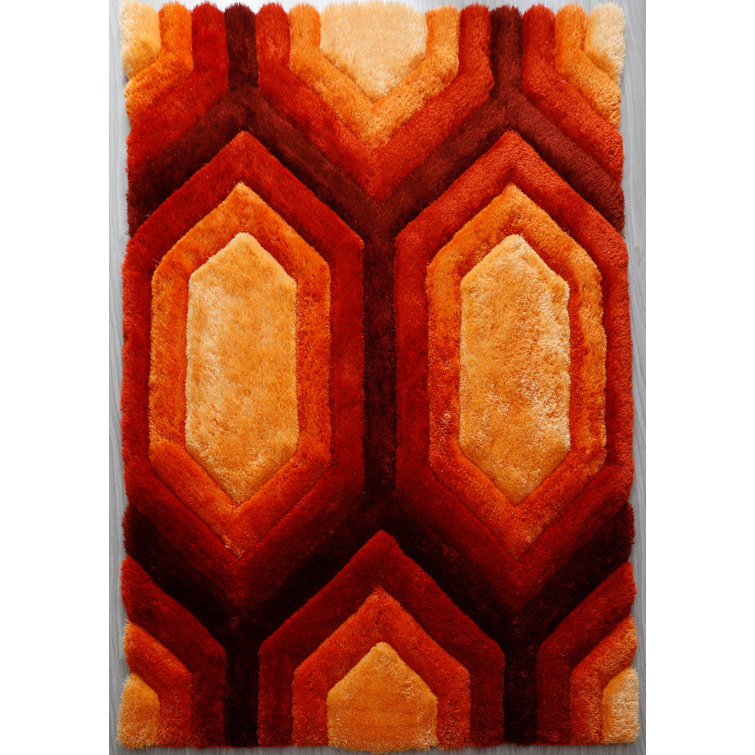 Corey-Leigh Geometric Shag Orange/Red/Black Area Rug