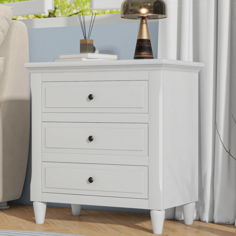 Hafner 3-Drawer Nightstand Storage Wood Cabinet, White