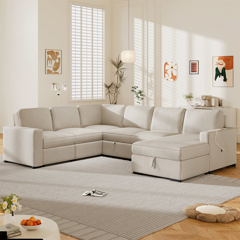 Destinymarie 116.5'' Corduroy Sleeper Sofa, Beige Polyester
