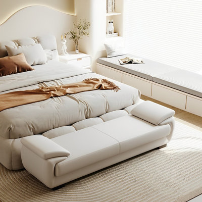 Banc rembourré en cuir véritable Minesha