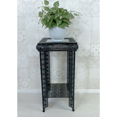 Muhja Embossed Metal & Glass Moroccan Style Lamp Plant Table