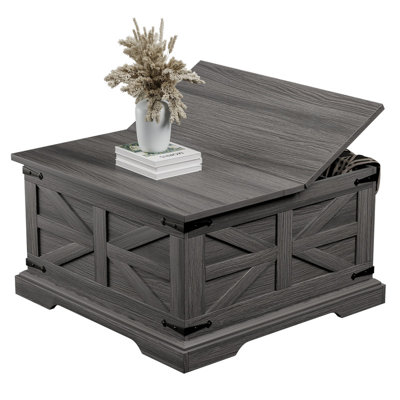 Farmhouse Coffee Table, Square Wood Center Table with Storage and Lift Top, Metal Corners for Living Room, -  Gracie Oaks, 1349FD391E384C7489DB5F54BF5815CE