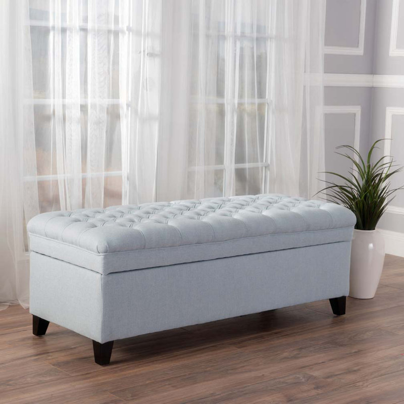 Tufted Button Storage Bench, Light Blue