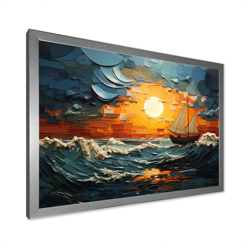 «Yellow Stormy Horizon Collage II», art mural de salon jaune, H 24 po x l 32 po x P 1 po, Cadre photo argenté