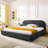 Dark Gray Queen Bed With A Tall Curved Headboard, Soft Textured Fabric, And Construction Upholstered Unique Headboard High - Performance Circle Fabric-811790504