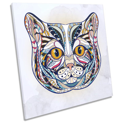 Cat Face Eyes Geometric - Wrapped Canvas Print