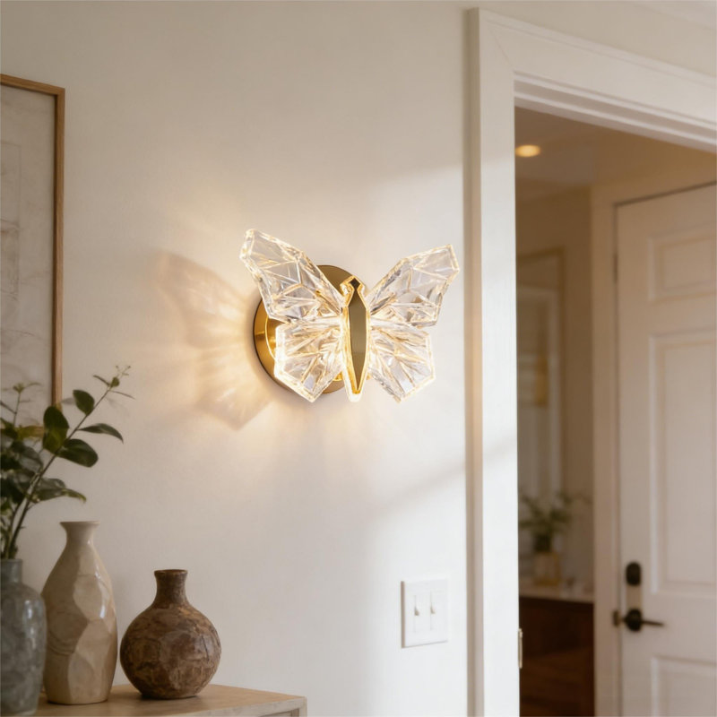 8" Butterfly Acrylic Wall Sconce With Led Light Source