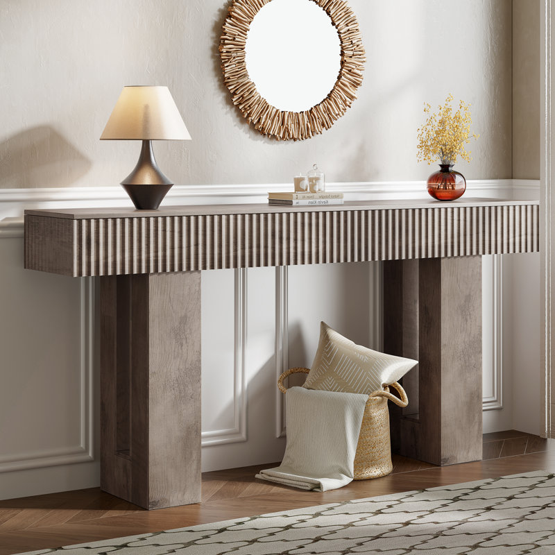  Console cannelée à pieds creux 63 po, Gray